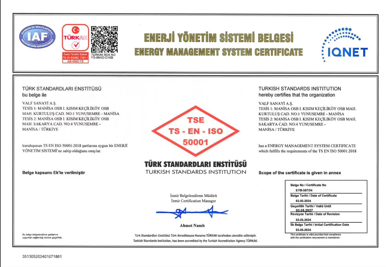ISO 50001 2018 Enerji Yönetim Sistemi Sertifikası